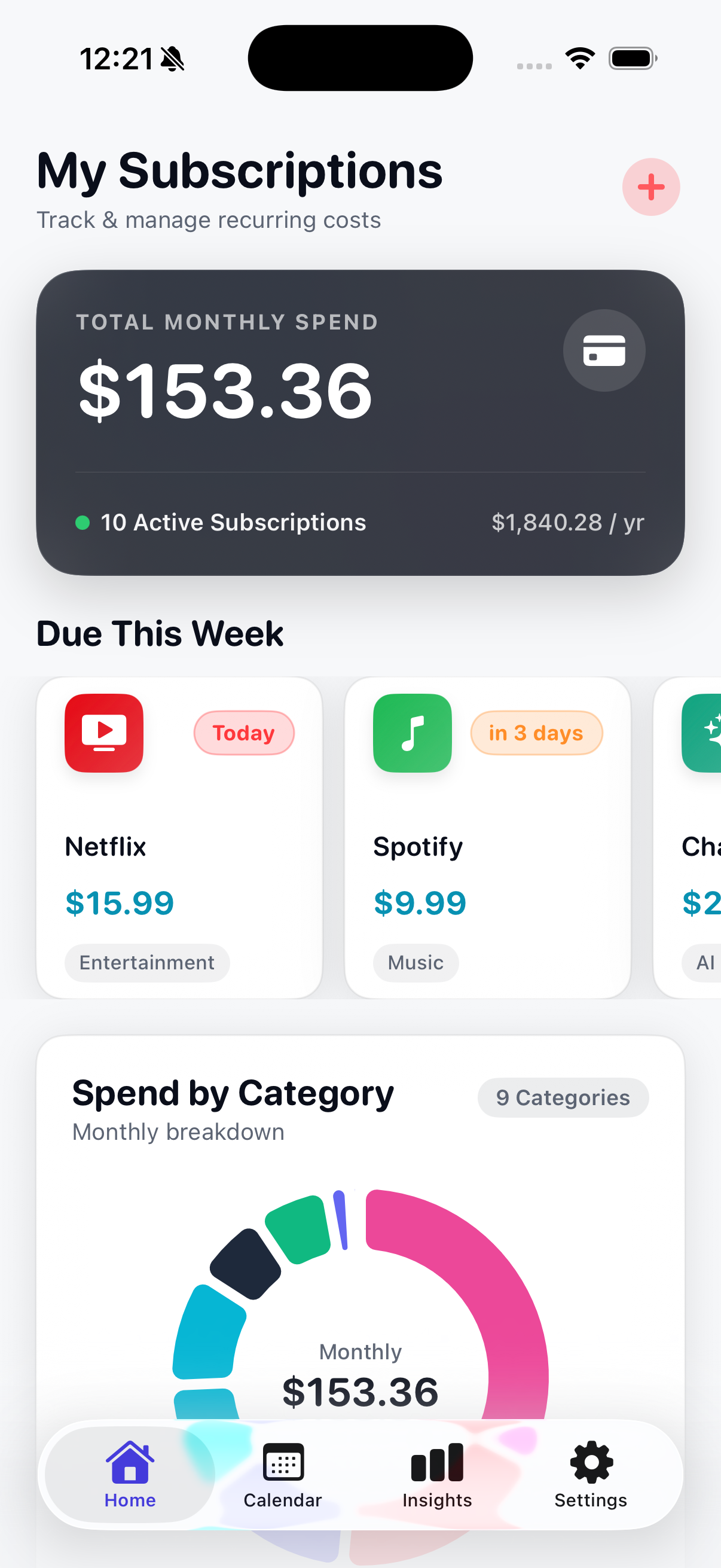 Real Subly iOS App Dashboard Screenshot